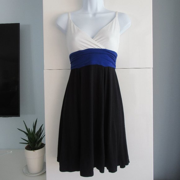 Express XS Fit and Flare Color-block Mini Dress Y2K Blue, Black White w/Straps - Picture 1 of 9